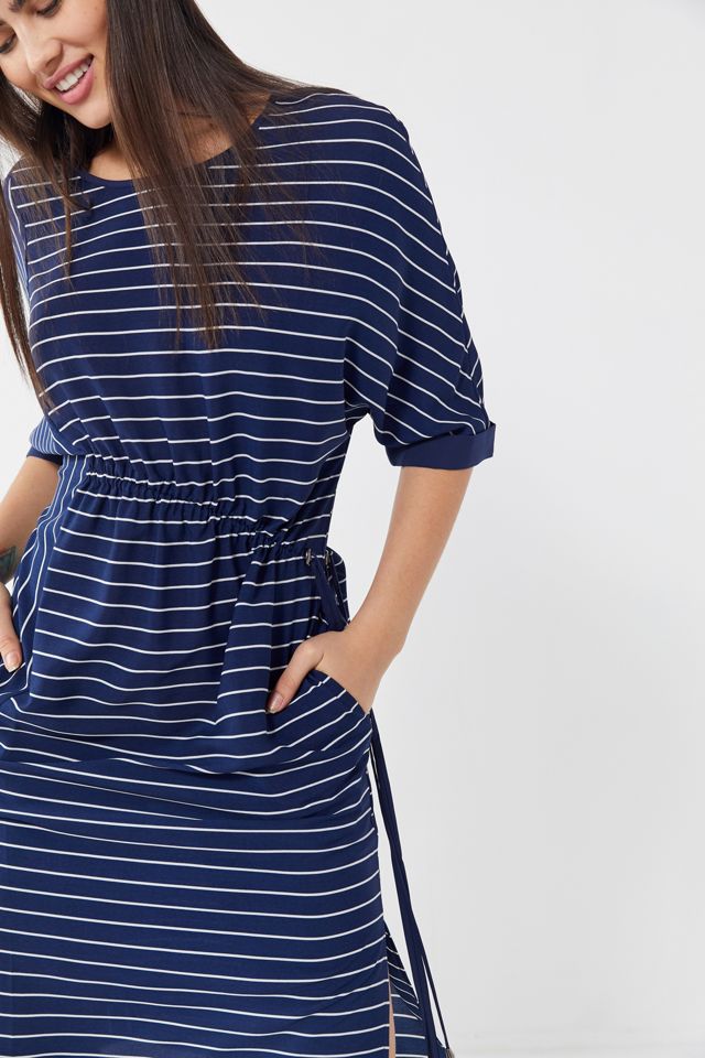 CAARA Striped Drawstring Midi Dress | Urban Outfitters