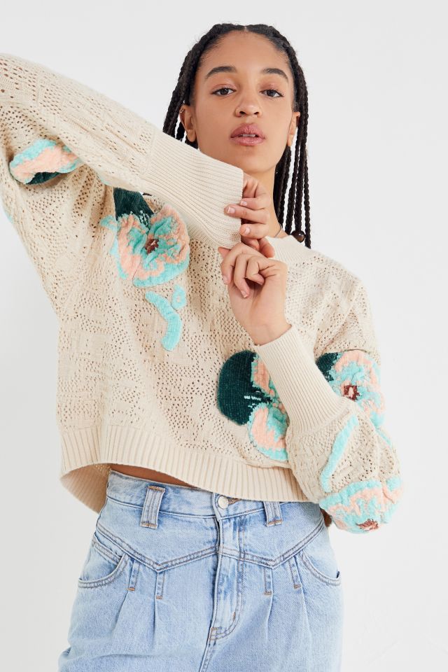 Flower embroidered pullover online sweater