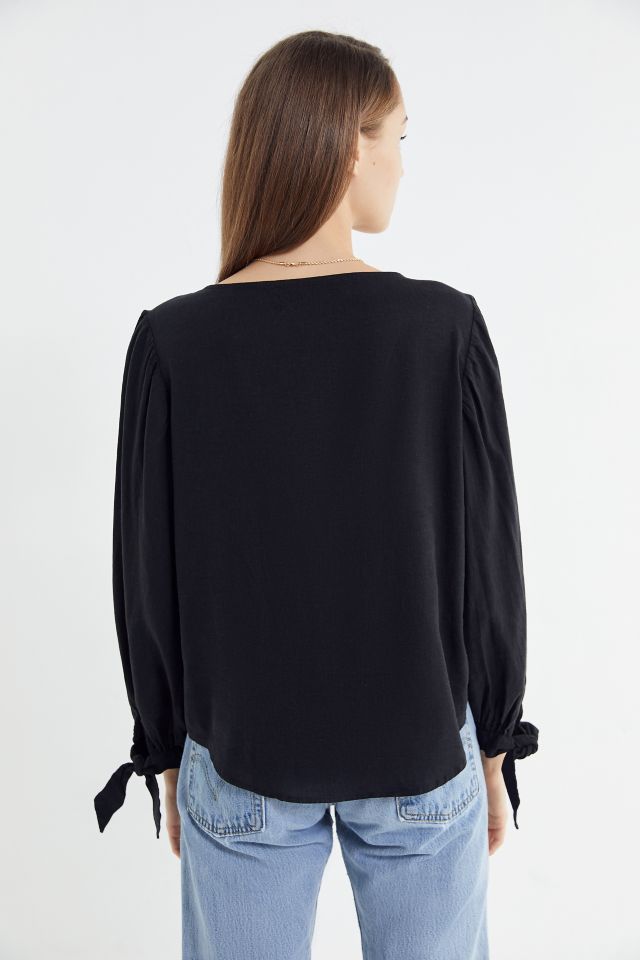 UO Dee Linen Balloon Sleeve Button-Down Top #2