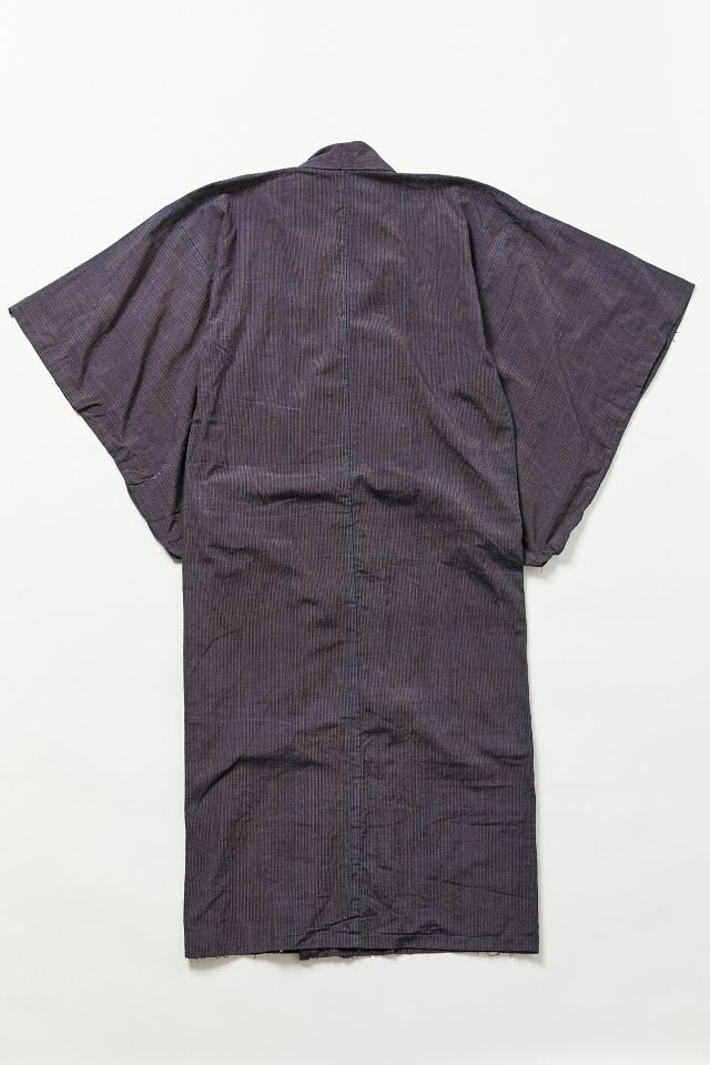 Vintage Blue + Orange Pinstripe Yukata Kimono #1