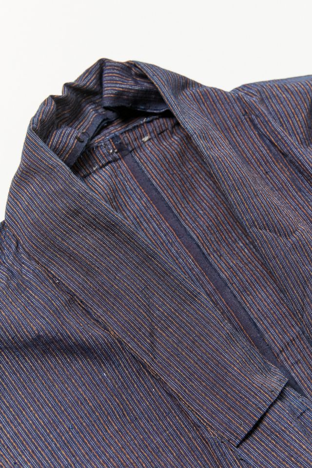 Vintage Blue + Orange Pinstripe Yukata Kimono #2