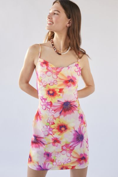 Urban Outfitters Uo Mallory Cowl Neck Slip Dress In Pink Combo