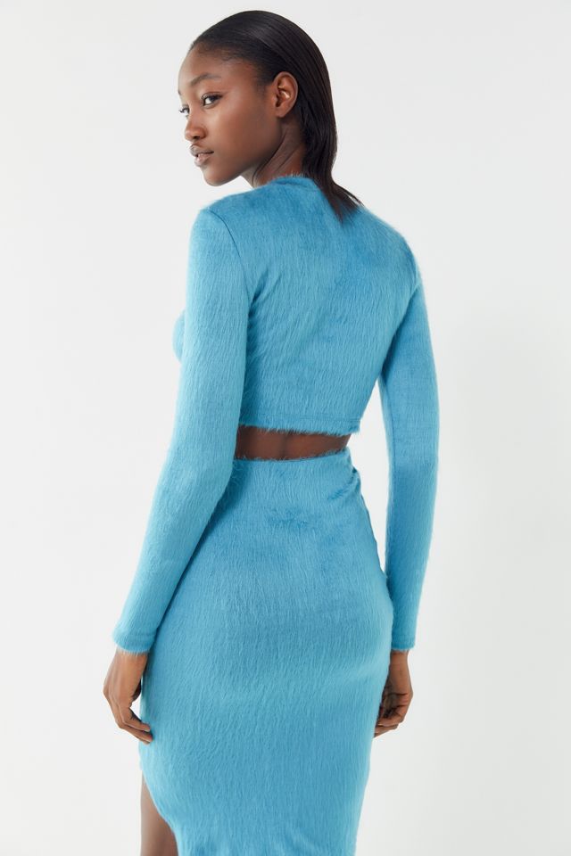 UO Liv Fuzzy Mock-Neck Cropped Top #1
