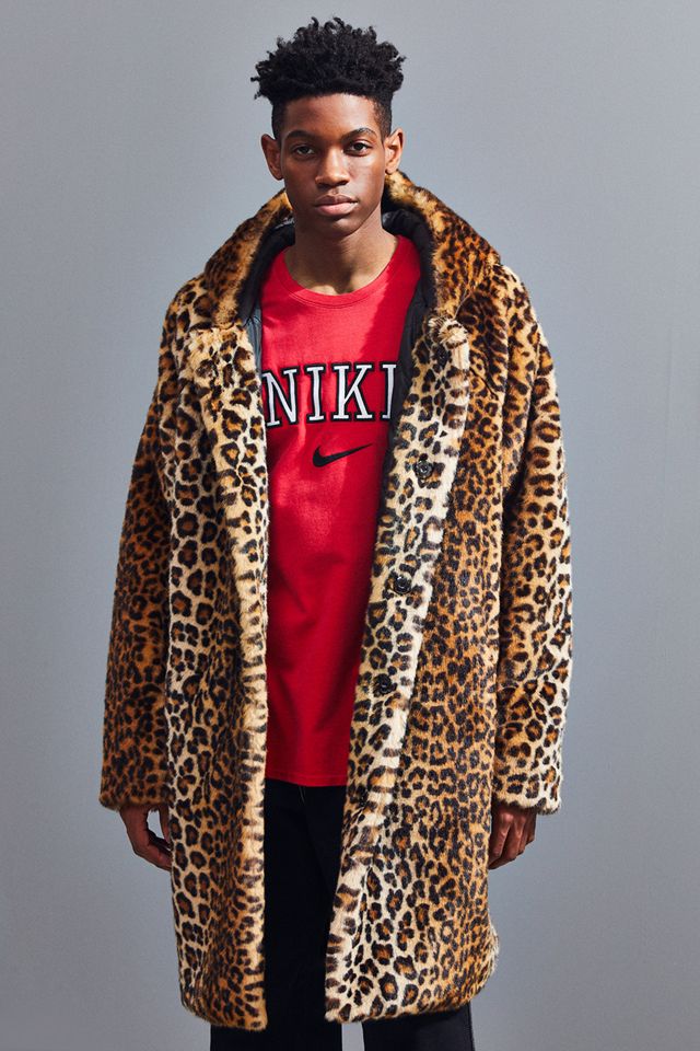 Uo Long Hooded Faux Fur Leopard Print, Cheetah Faux Fur Coat With Hood