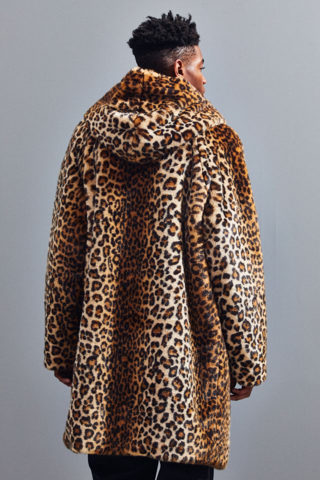 UO Long Hooded Faux Fur Leopard Print Coat #3