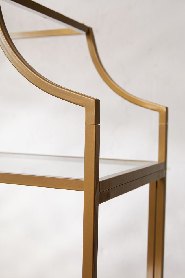 Satin Gold Regency-Inspired Metal and Glass 5-Tier Bookcase