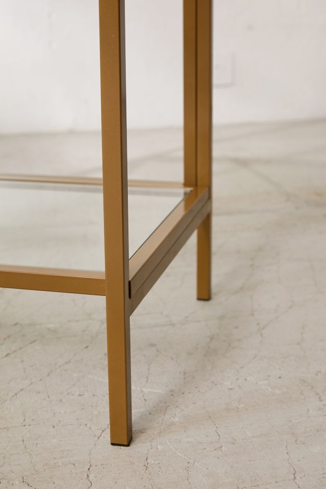 Satin Gold Regency-Inspired Metal and Glass 5-Tier Bookcase