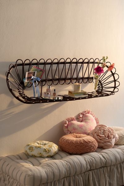 Urban Outfitters Mariella Rattan Headboard Wall Shelf In Espresso At  In Black