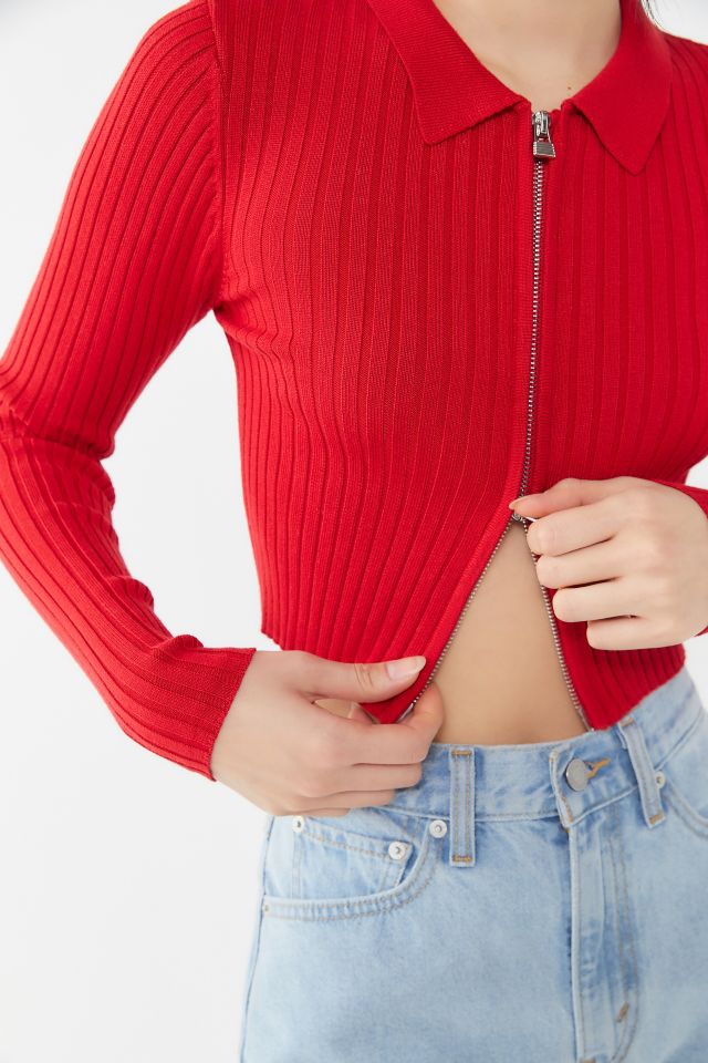 UO Knit Zip-Up Cropped Cardigan #3