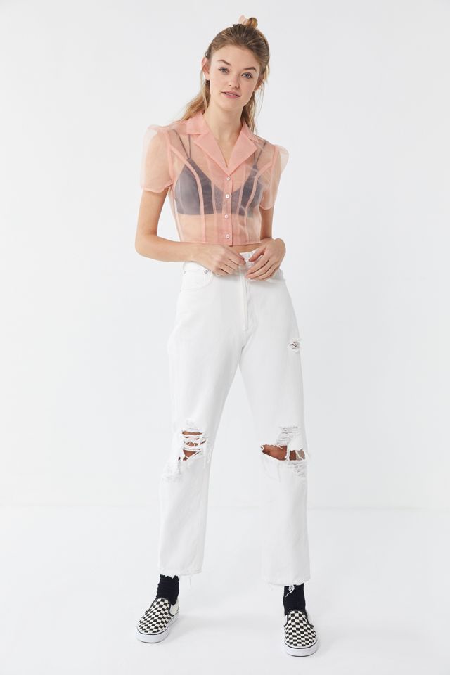 UO Sheer Organza Button-Down Cropped Top #2