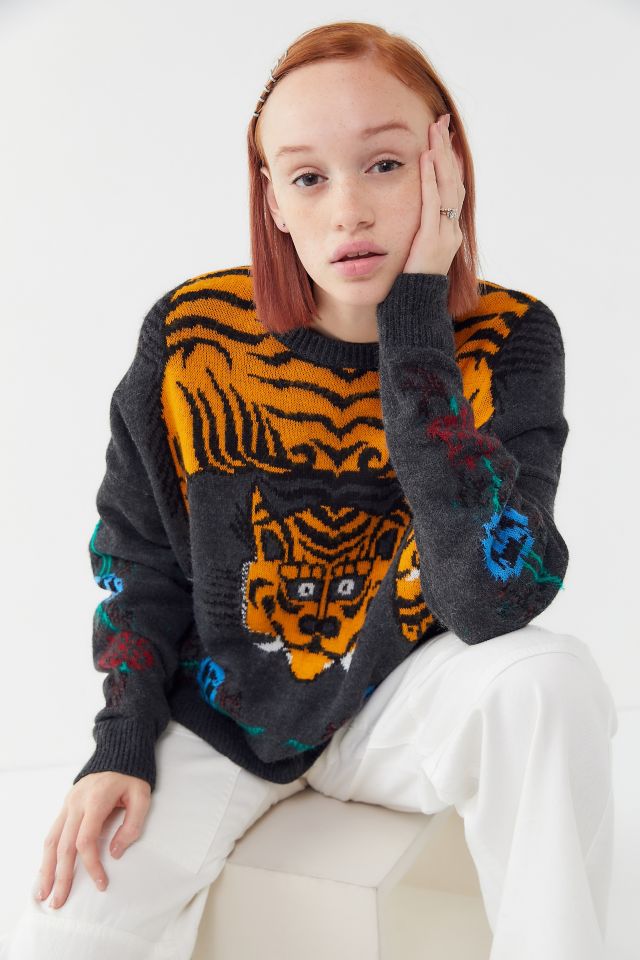 UO Tiger Intarsia Knit Pullover Sweater