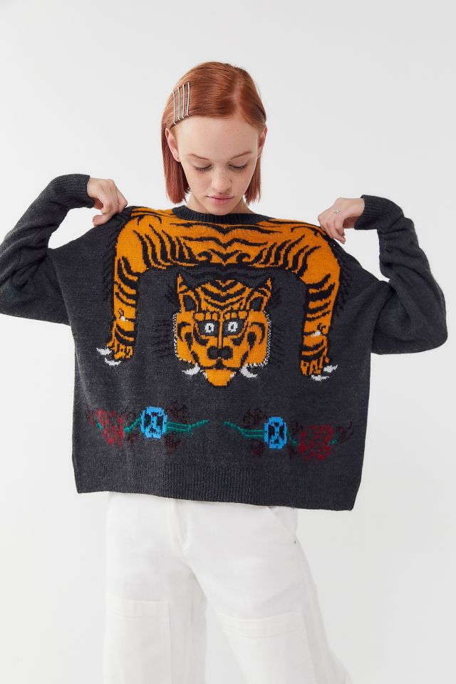 UO Tiger Intarsia Knit Pullover Sweater