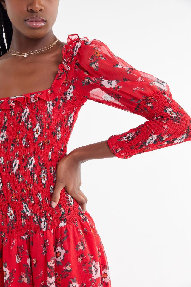 UO Greta Floral Smocked Puff Sleeve Maxi Dress #1