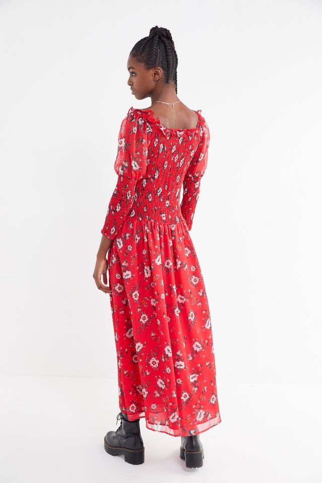 UO Greta Floral Smocked Puff Sleeve Maxi Dress #2