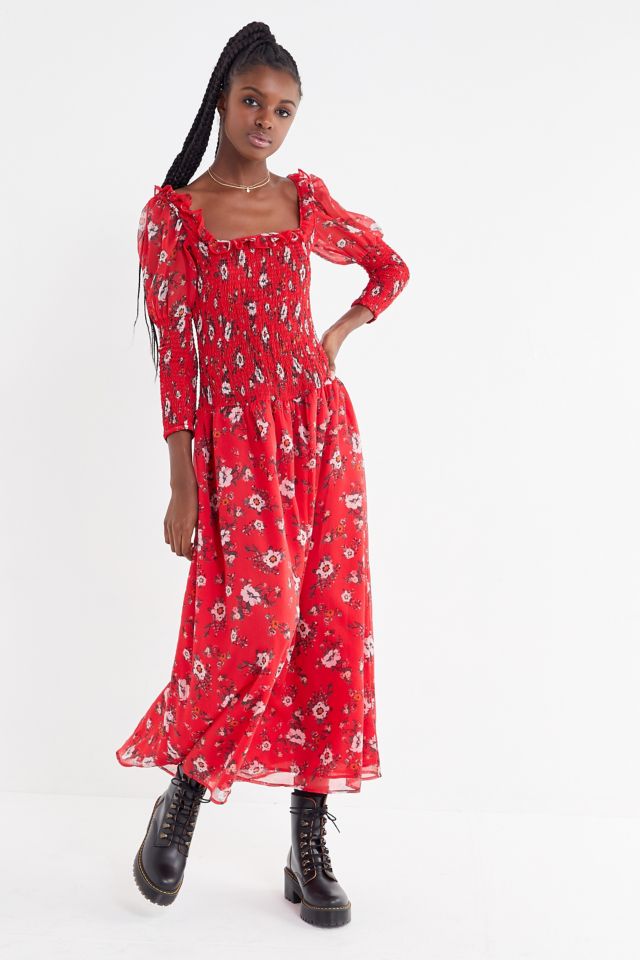 UO Greta Floral Smocked Puff Sleeve Maxi Dress #3