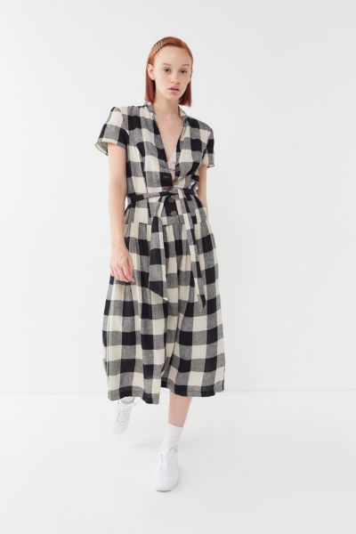 uo natalie linen belted shirt dress