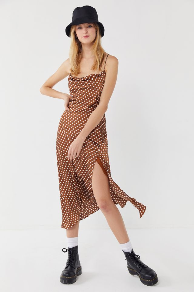 urban outfitters brown polka dot dress ASTR The Label Cowl Neck Strappy Back Dress