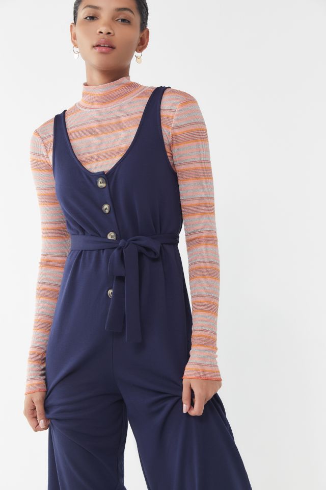 UO Corinne Cupro Belted Button-Front Jumpsuit #1
