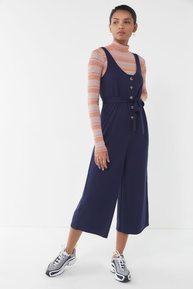 UO Corinne Cupro Belted Button-Front Jumpsuit #3