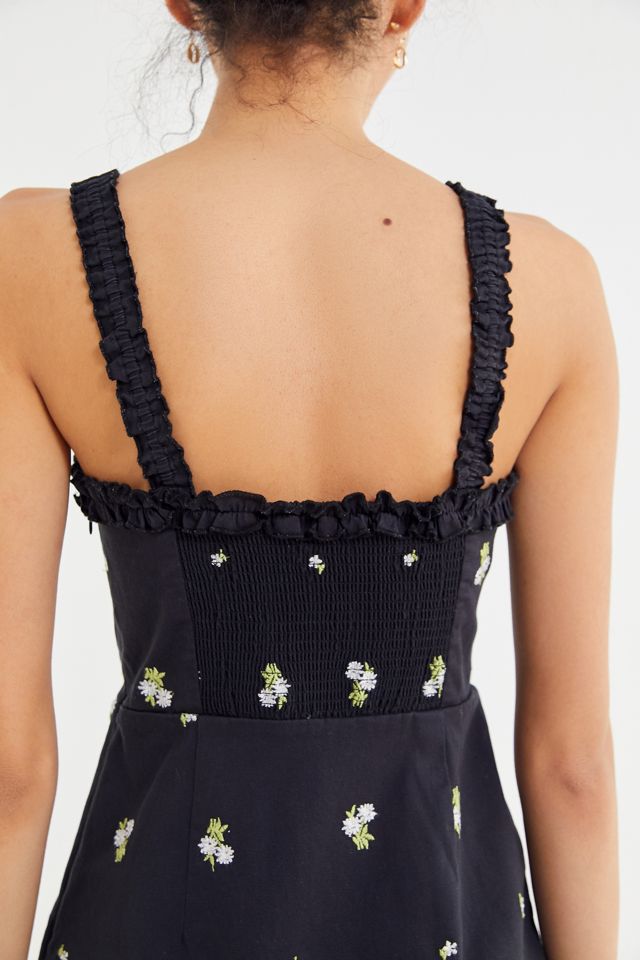 UO Wren Embroidered Ruffle Mini Dress