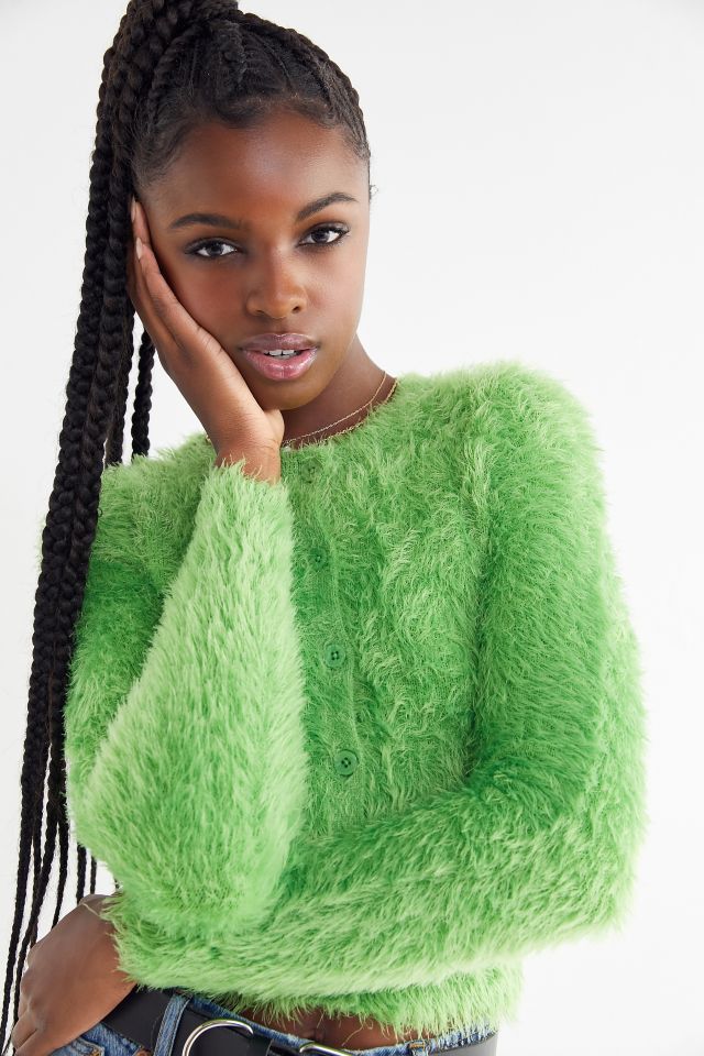 UO Paulina Fuzzy Cropped Cardigan | Urban Outfitters