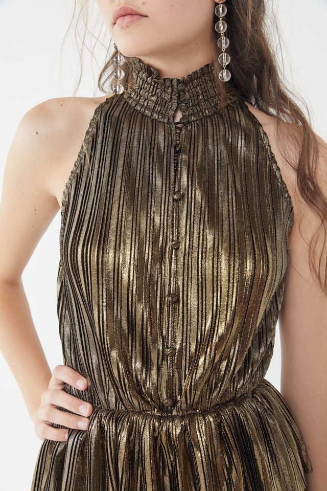 moon river metallic dress MOON RIVER Chrissy Metallic Dress In Gold Shimmer