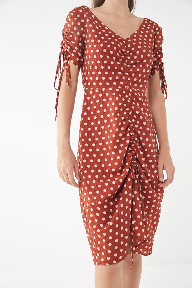 J.O.A. Polka Dot Ruched Midi Dress