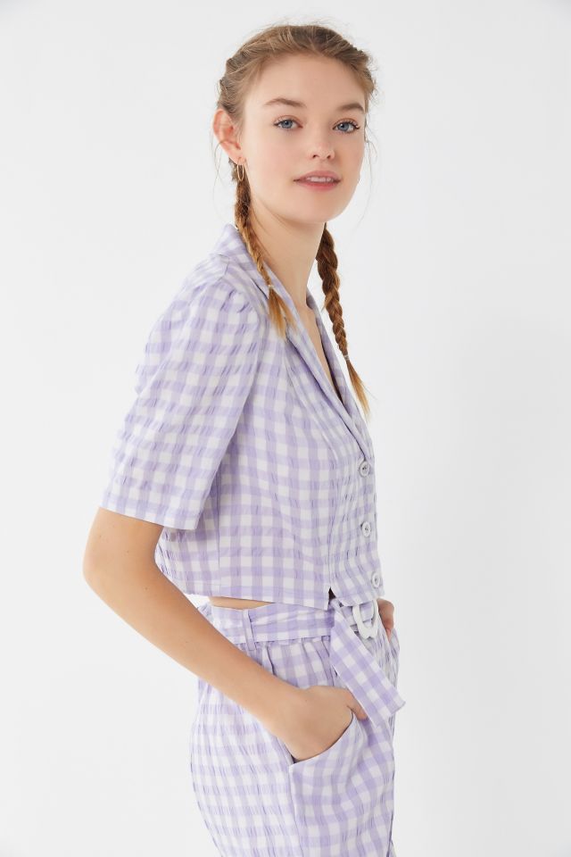 UO Lala Gingham Button-Down Cropped Top #2