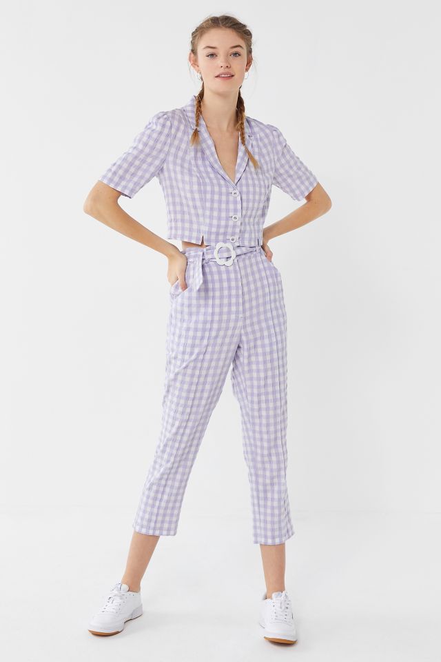 UO Lala Gingham Button-Down Cropped Top #3