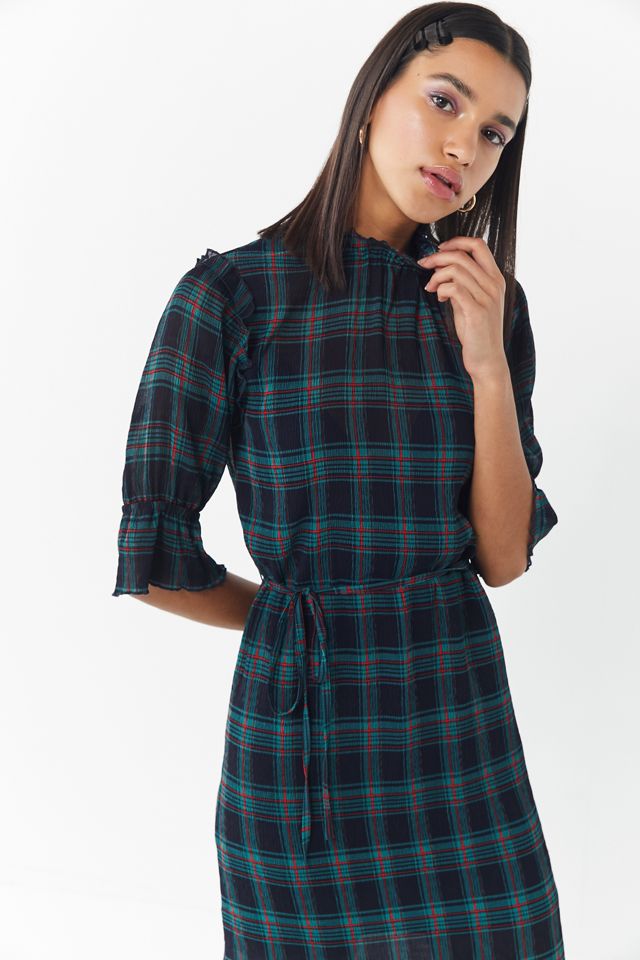 The Fifth Label Tartan Ruffle Trim Midi Dress | Urban Outfitters