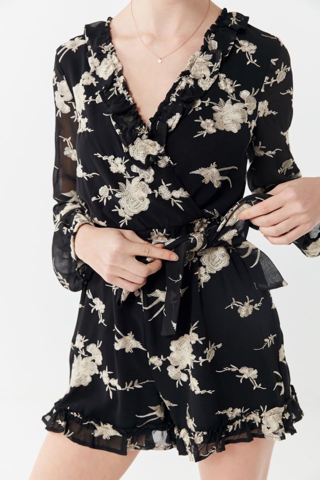 Bardot Floral Embroidered Long Sleeve Romper #1