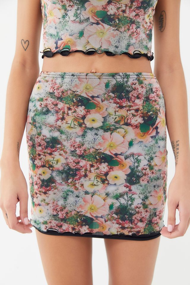 UO Ariel Floral Mesh Mini Skirt | Urban Outfitters