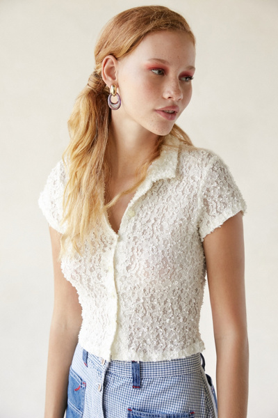 Vintage Shrunken Lace Button-Front Top | Urban Outfitters Canada