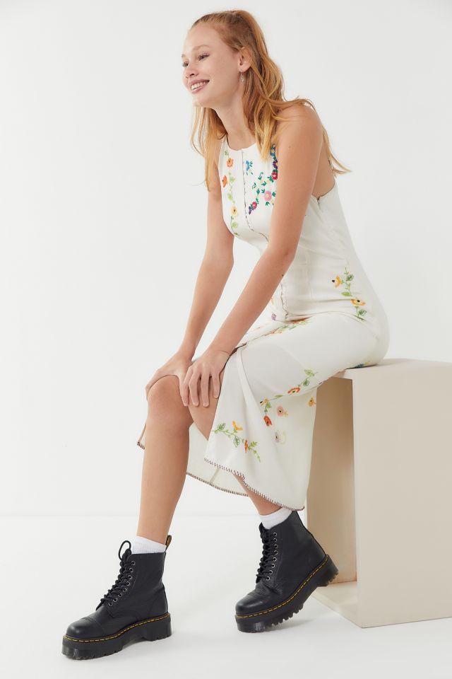 UO Josie Floral Embroidered Linen Midi Dress #1