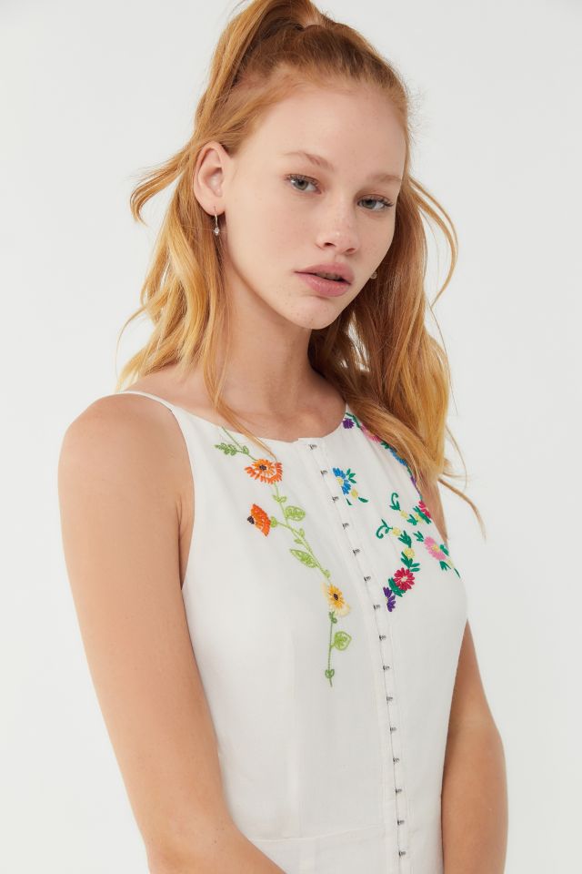 UO Josie Floral Embroidered Linen Midi Dress #3