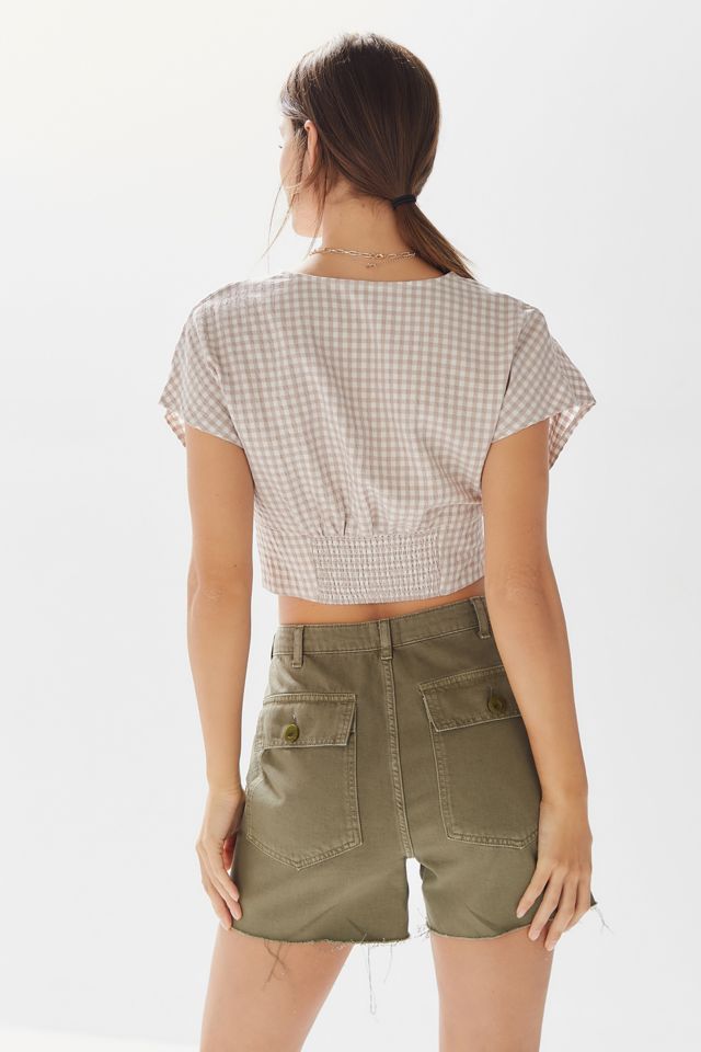UO Anderson Gingham Button-Front Cropped Top #1