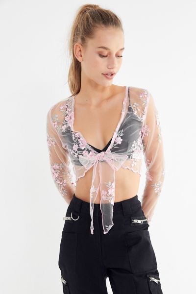 Lioness Barbarossa Sheer Floral Cropped Top