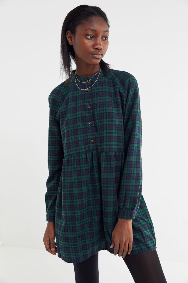 UO Plaid Flannel Mini Shirt Dress Urban Outfitters