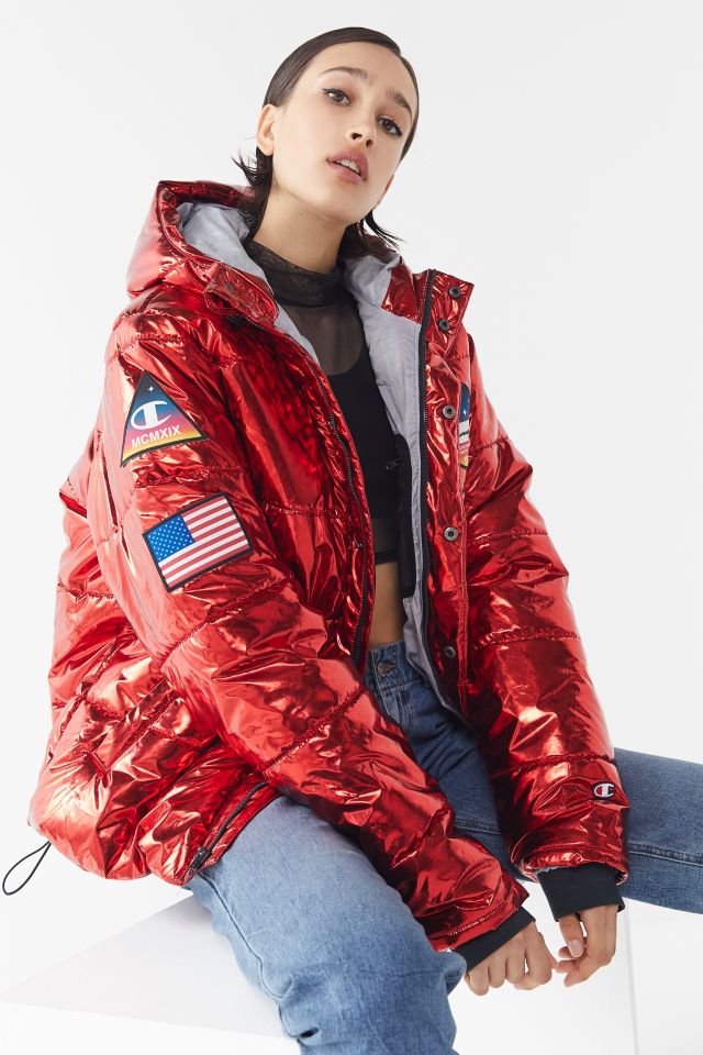 Champion red metallic puffer jacket hotsell