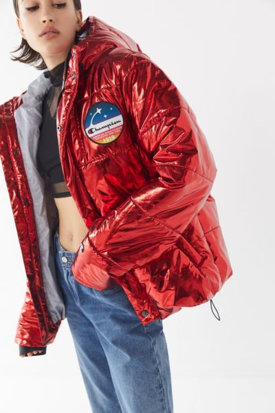 champion metallic pink puffer jacket