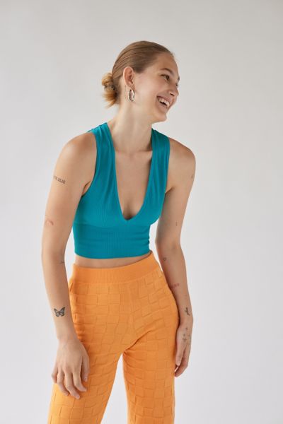 Out From Under Hailey Seamless Plunge Bra Top In Teal
