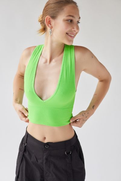 Out From Under Hailey Seamless Plunging Bra Top In Lime Green