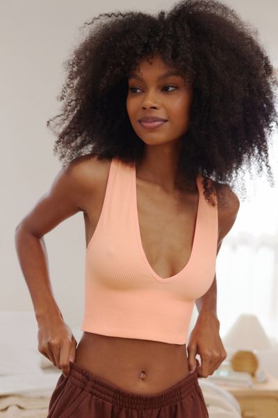 Out From Under Hailey Seamless Plunging Bra Top In Peach