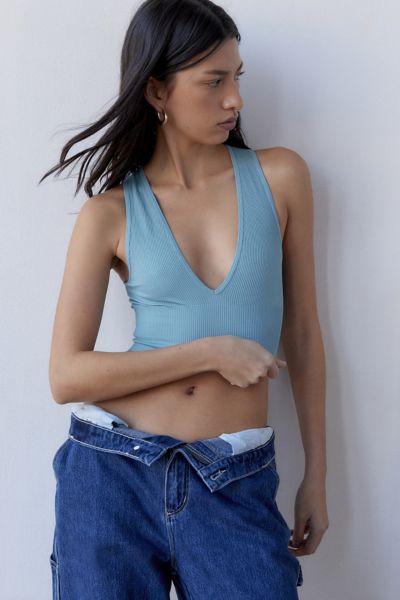 Out From Under Hailey Seamless Plunge Bra Top In Light Blue
