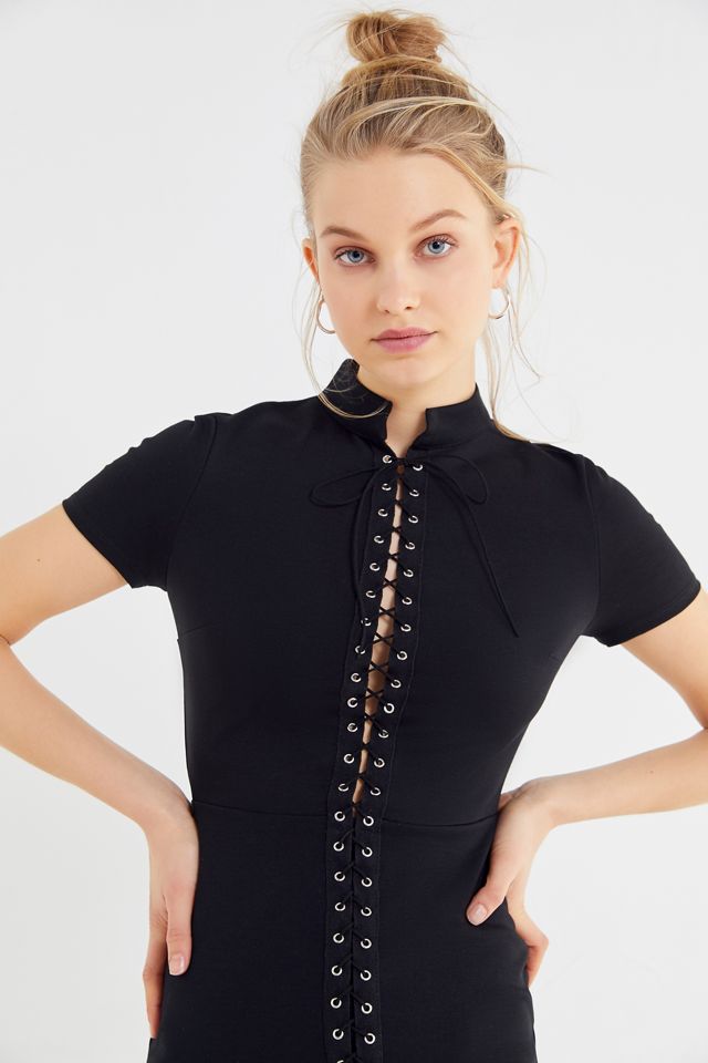 UO Lace-Up Mock Neck Midi Dress | Urban Outfitters Canada