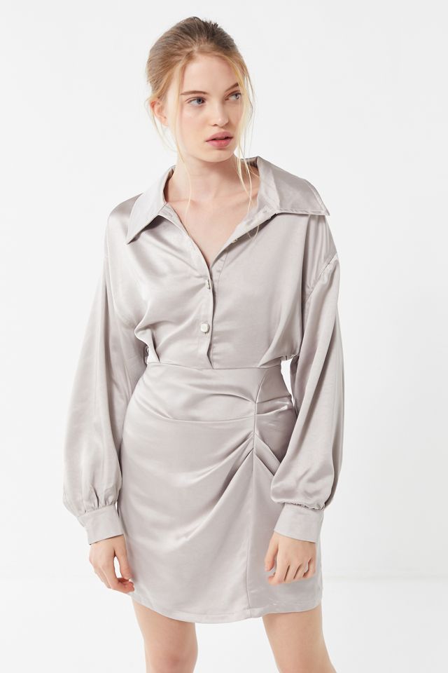 grey satin shirt dress vintage Michael Kors grey satin silk shirt dress 90s – hong kong vintage main image 0