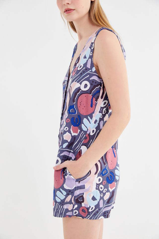 Native Youth Nostalgia Printed Button-Front Romper #1