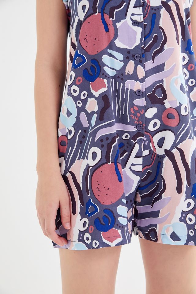 Native Youth Nostalgia Printed Button-Front Romper #4