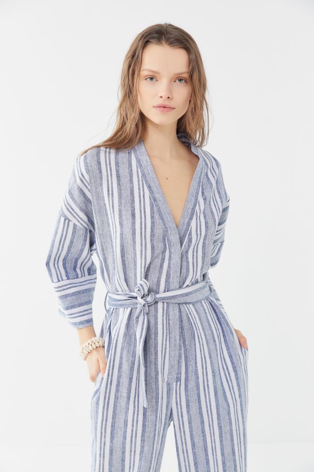Striped surplice jumpsuit hotsell