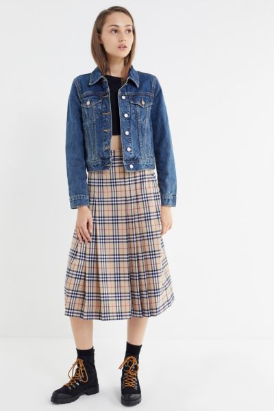 pleated plaid midi skirt